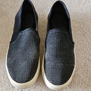 Vince Textured Black and Cream Slip-On Flats